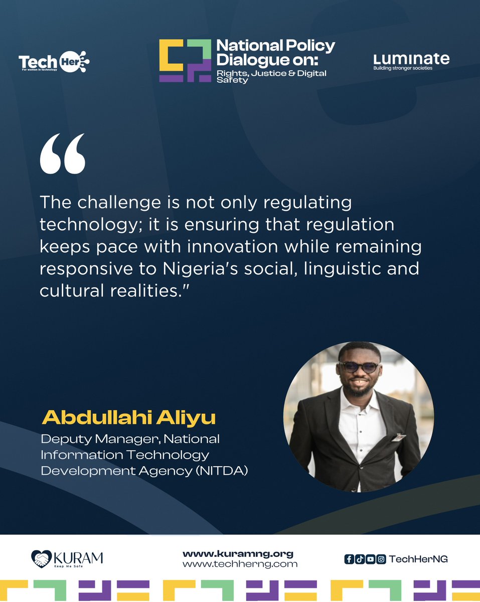 TechHerNG's tweet photo. During the panel sessions at TechHer’s National Policy Dialogue on Rights, Justice and Digital Safety, the discussion moved beyond broad conversations about online safety and focused on the realities that women and marginalised communities continue to navigate every day.

The conversation called for systems that take harm seriously, policies that reflect lived realities, and technology that does not leave the most vulnerable behind.

Swipe through and sit with the words for a moment.