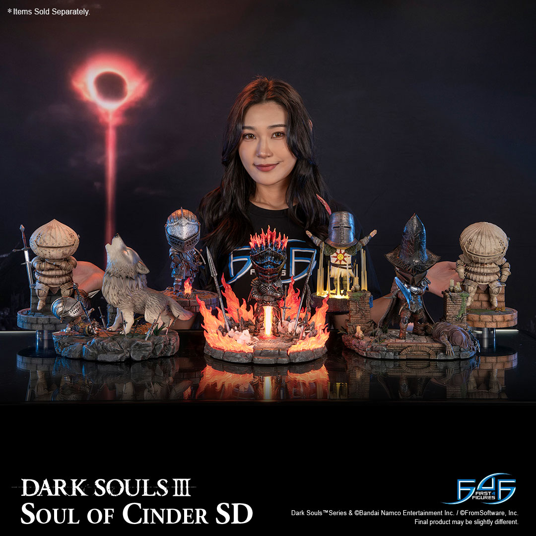 First4Figures's tweet photo. SOUL OF CINDER SD PRE-ORDERS OPEN TOMORROW!

We just couldn't wait to show you the Soul of Cinder SD alongside all the DARK SOULS SD legends you love. What a spectacular set!

Get $10 off:  https://t.co/cwLbU5O6ZR

Pre-orders open on 11th August 2026. 

#DarkSouls #SoulofCinder https://t.co/OL7YYmdQv2