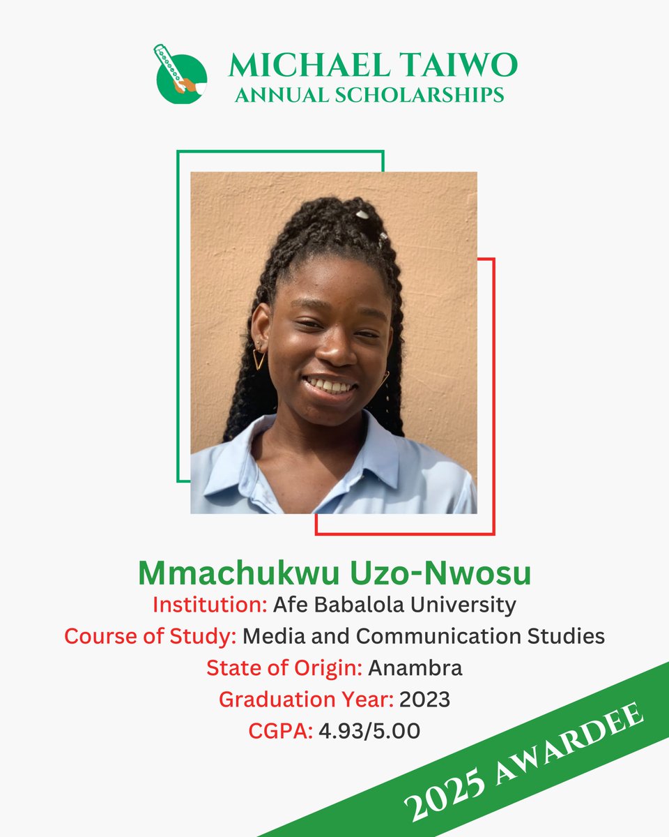 MtScholarships's tweet photo. Mmachukwu Uzoamaka Uzo-Nwosu is a First-Class graduate of Communication and Media Studies from Afe Babalola University, where she earned an outstanding CGPA of 4.93/5.00. She has over two years of professional experience in financial services, working in operations and services, with responsibilities spanning financial transaction analysis, payment fraud detection, and customer due diligence.

Her experience is at the intersection of communication, technology, and financial services. This has strengthened her analytical skills and interest in solving complex organizational challenges. 

She is particularly interested in leveraging creativity, innovation, and technology to improve processes and drive organizational growth.

Mmachukwu seeks graduate training that will broaden her expertise and position her to contribute to innovative solutions at the intersection of communication, business, and technology.