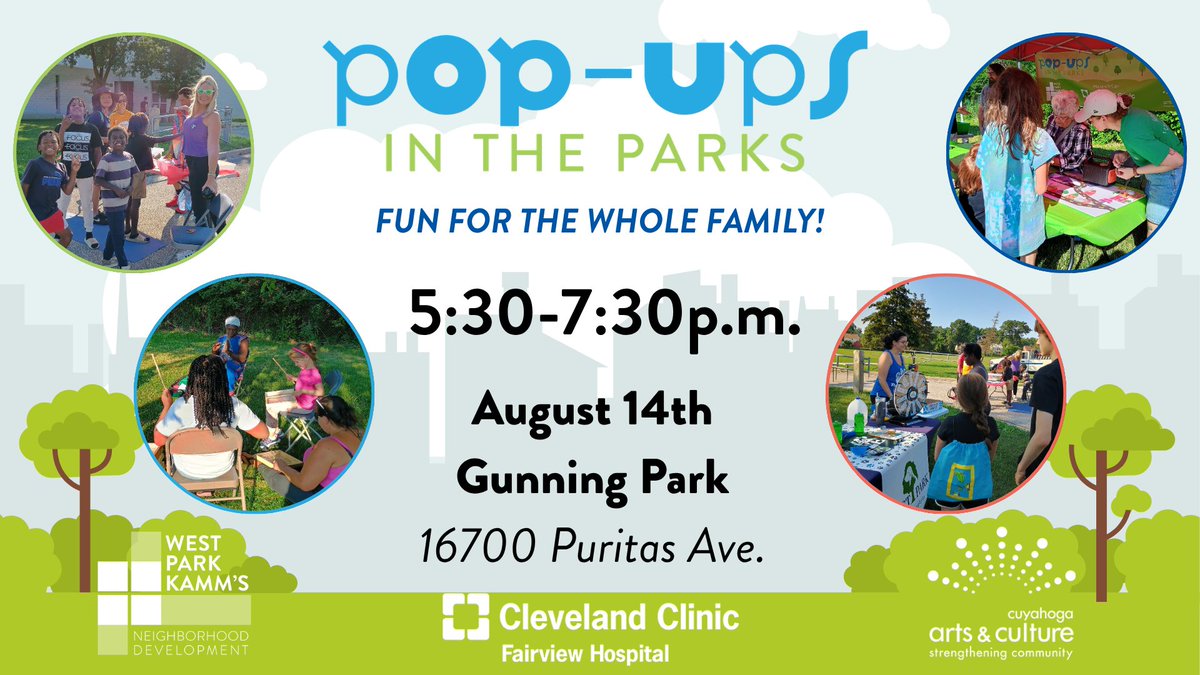 sustainableCLE's tweet photo. Join the fun at Pop Ups in the Parks! 🍦 🌳 

Enjoy an afternoon of arts activities, games, crafts, bounce houses, education stations, interactive programming, and FREE ice cream in your local park. 

🔗: https://t.co/aY9U0sk13F https://t.co/9UV8iYvCDm