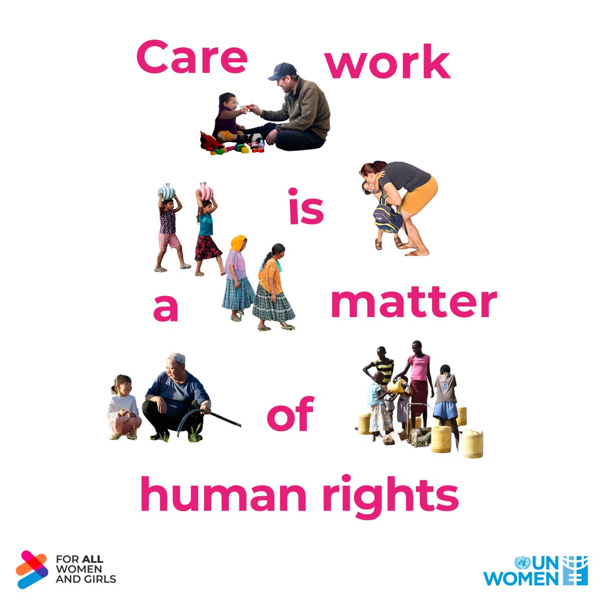 UN_Women's tweet photo. Care work keeps the world running.

It's in 🍲 meals prepared, 🚸 children walked to school, and 👵🏼 aging parents supported.

Yet, this work is undervalued and unequally distributed.

As a matter of human rights, we must #ShareTheCare.

🔗 Learn more: https://t.co/ANFCbvZgVA https://t.co/8oFJSOJaxg