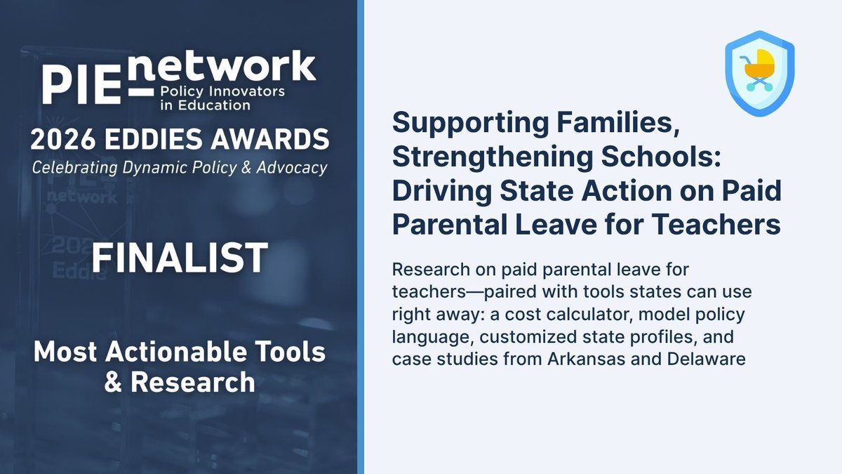 NCTQ's tweet photo. Since we published our report on paid parental leave for teachers, 14 states have introduced legislation and 5 have enacted new policies. 🎉 We're excited to share that this work is a finalist for @PIEnetwork's 2026 Eddie for Most Actionable Tools &amp; Research! https://t.co/1NqxQzbQhK