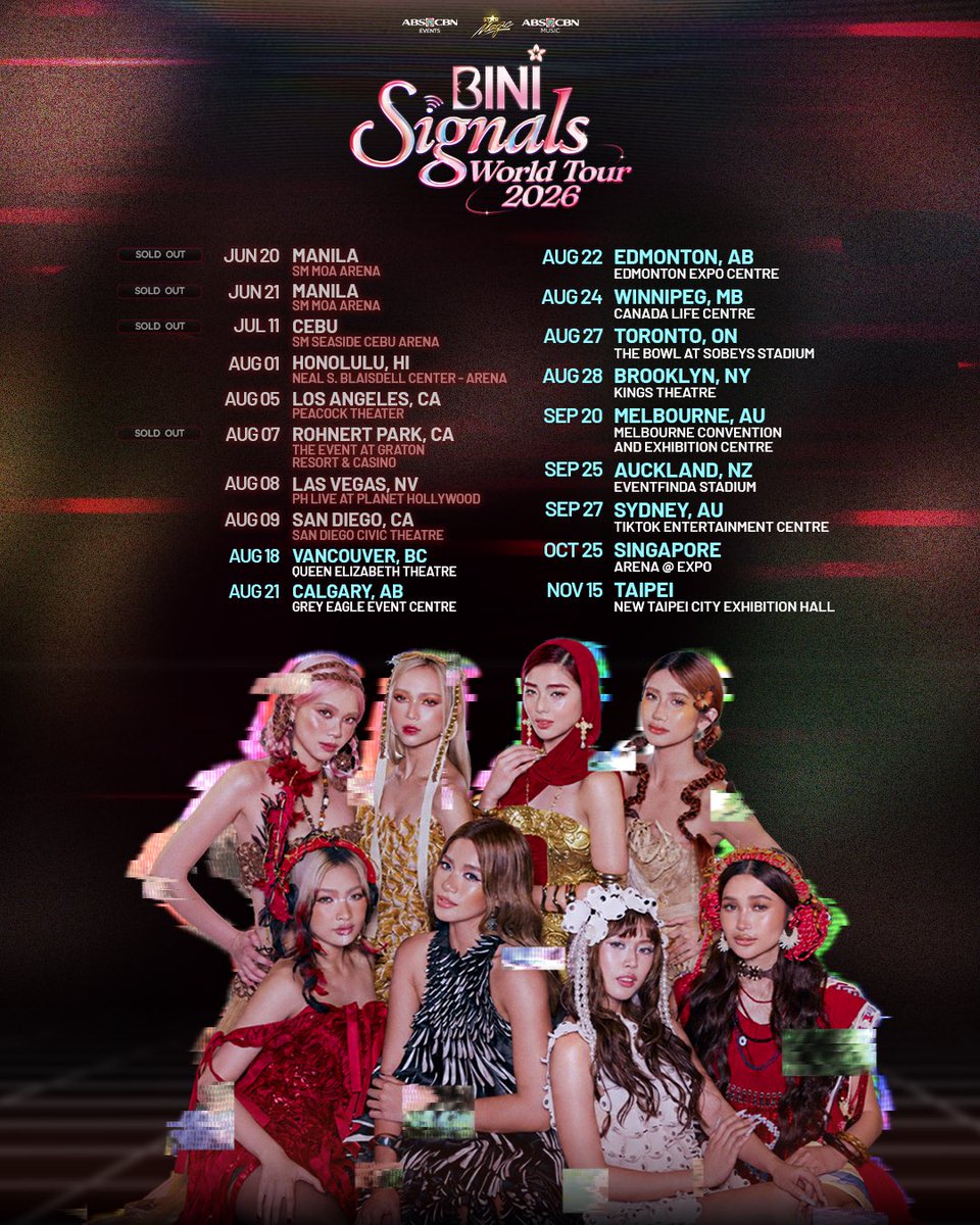 BINI_ph's tweet photo. 𝄃𝄃𝄂𝄀𝄁𝄃𝄂𝄂𝄃 NORTH AMERICA SIGNAL: ACTIVE 📡🌸

The BINI Signals World Tour 2026 is in full transmission mode! Catch us as we bring the signal to more stops across Canada and the U.S.!🇨🇦🇺🇸✨

Visit https://t.co/fl1pkDP442 for ticket details!🎫

#BINI #BINI_SIGNALS_WORLDTOUR_2026