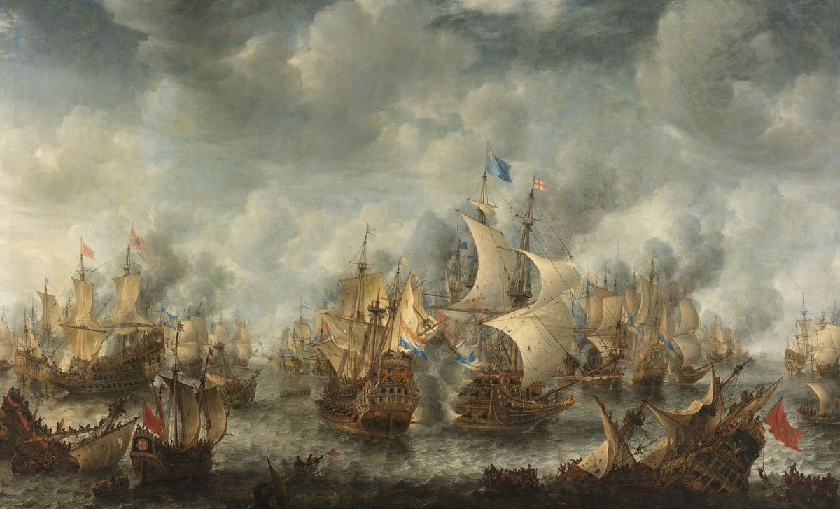 WillemdePrater's tweet photo. Ter Heijde, 10 augustus 1653. De Engelse vloot blokkeerde de Hollandse kust met als gevolg dat de handel stil kwam te liggen. Admiraal Tromp kreeg de opdracht om de blokkade te doorbreken. Tijdens de hevige gevechten sneuvelde Maarten Harpertszoon Tromp (‘Bestevaer’) door een musketkogel. 1/3