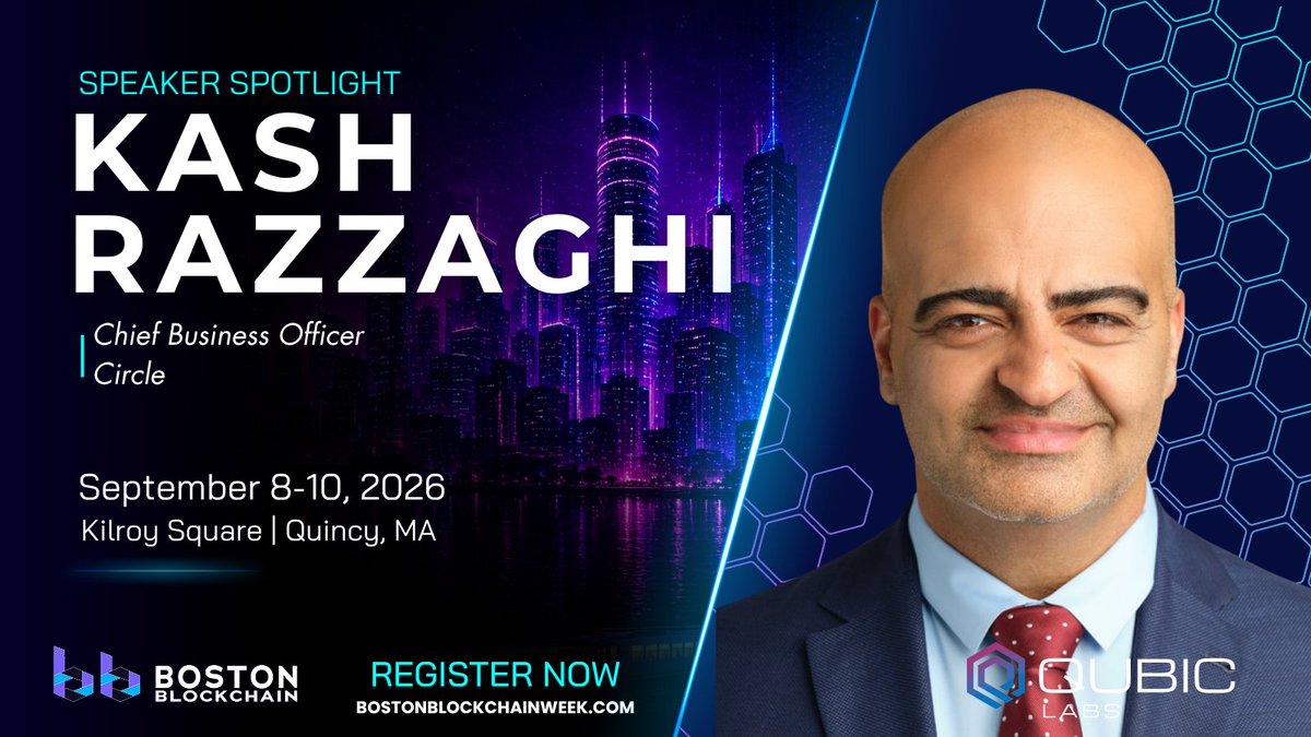 blockchainwk's tweet photo. Stablecoins are becoming a critical part of the global financial system, and Circle is helping lead that transformation.

We’re excited to welcome @KashRazzaghi, Chief Business Officer at @Circle, to Boston Blockchain Week 2026. Kash brings a valuable perspective on the growing role of stablecoins, digital payments, and blockchain infrastructure in the future of finance.

Join us to hear from one of the leaders helping turn blockchain technology into real-world financial infrastructure.

📍 Kilroy Square, Quincy, MA
📅 September 8–10, 2026
🎟️ Get your tickets:  https://t.co/RAjttLrh7K

#BBW2026 #Circle #Stablecoins #Blockchain