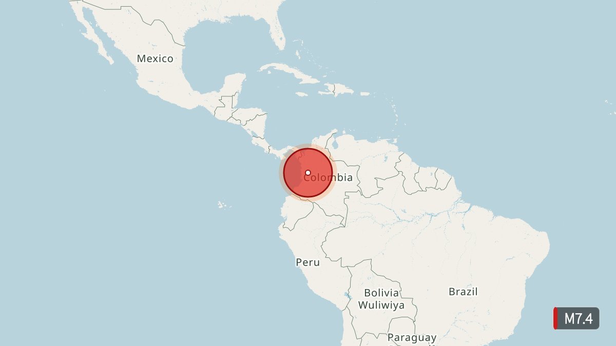 vtv_ecuador's tweet photo. #Mundo 📝🎙😔🚨🇨🇴 ¡#Sismo de magnitud 7.4 sacude #Colombia!
Un fuerte #temblor se registró esta mañana con epicentro en San José del #Palmar, #Chocó, a 82 km de profundidad.⚠️ Se reportan daños en #Manizales, #Cali y #Pereira. https://t.co/orhJ1GrMzL