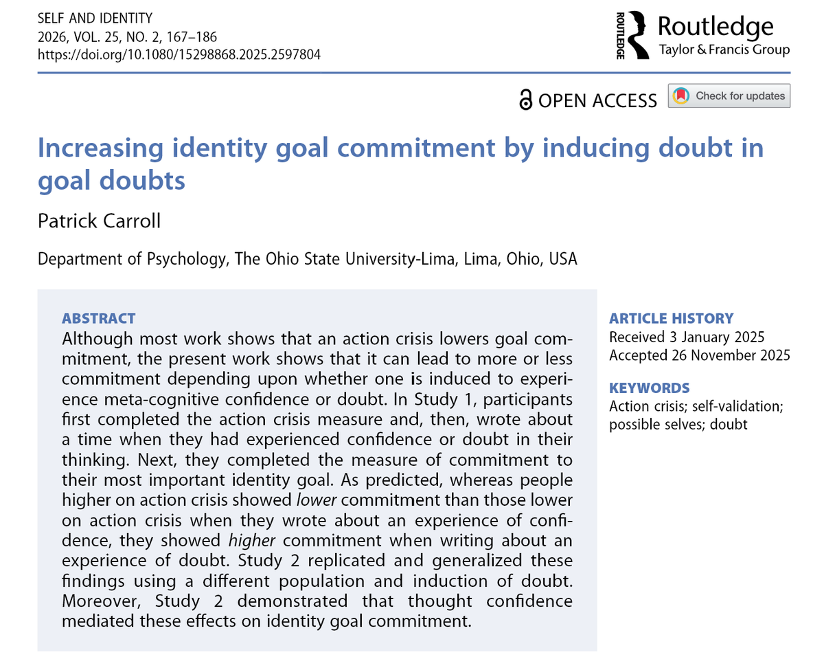 AdamMGrant's tweet photo. We don't need unwavering confidence to take action. We merely need to doubt our doubts.

When people are randomly assigned to question their hesitations, they become more committed to pursuing their goals.

A key to tenacity is refusing to treat feelings of insecurity as facts. https://t.co/TANHsNiiOV