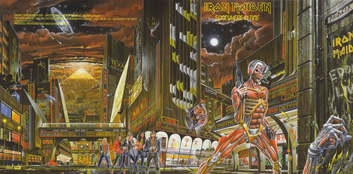 serpentdeforme's tweet photo. 3/3-Iron Maiden en va fer cançó al LP Somewhere in Time: corre, resisteix, guanya; però, al final, vols aquesta glòria? Portada per caure de cul: referències a Blade Runner, P.K. Dick, Asimov, Dune… personatges desplaçats. I entre ells, un xaval de 17 anys corrent sol. Sillitoe https://t.co/JoHgmOG6fz