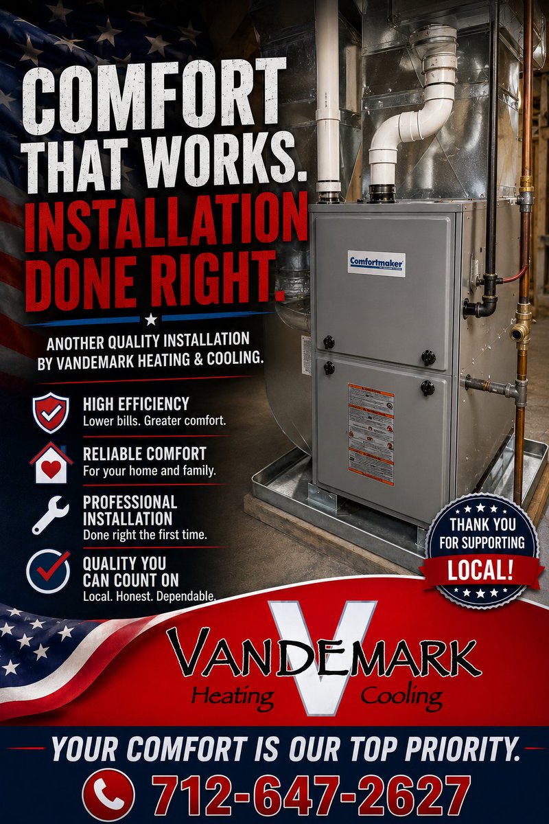 VandemarkHVAC's tweet photo. Experience unmatched comfort and reliable quality with your local heating and cooling experts. Your comfort is always our top priority. https://t.co/iX1xBlGGfR
