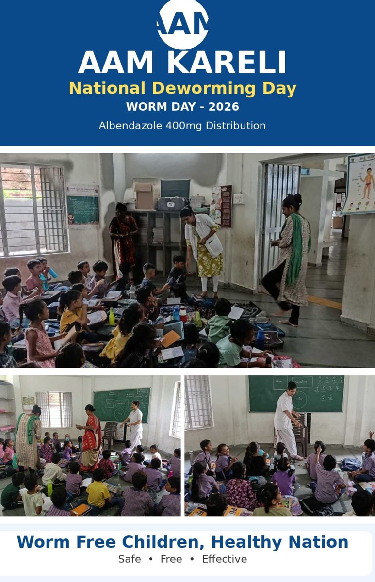 tejpadhiyar's tweet photo. 🩺 National Deworming Day observed at AAM KARELI
📍 Govt. Primary School, Kareli |
💊 Albendazole distribution + Health Education to children
Ensuring Worm Free Children, Healthy Nation!
Safe | Free | Effective
#NDD2026 #NationalDewormingDay #WormDay #AAMKareli https://t.co/zFRfnbtNGg