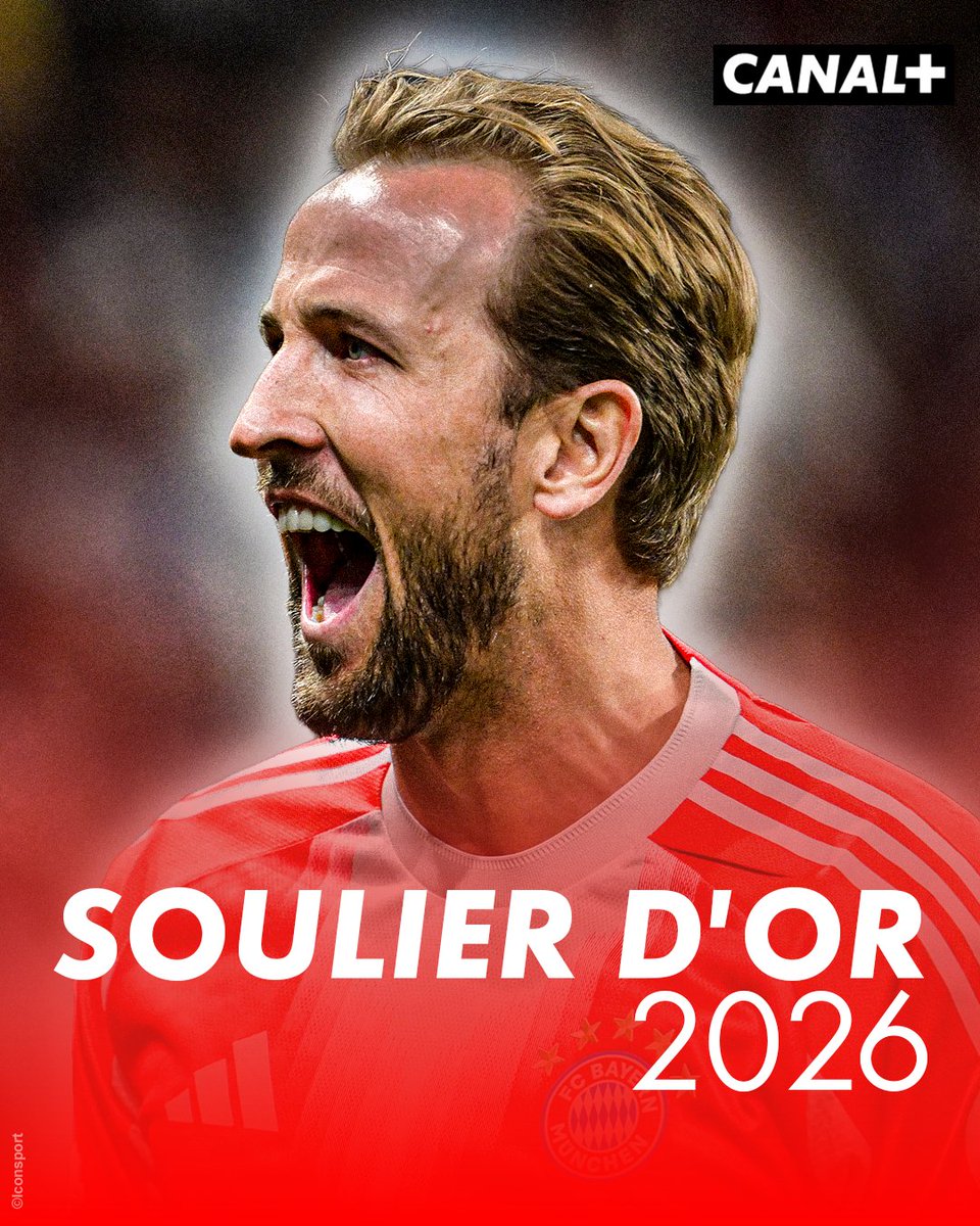 CanalplusFoot's tweet photo. HARRY KANE REMPORTE LE SOULIER D'OR EUROPÉEN 2026 ! 🏆

Auteur de 36 buts en Bundesliga avec le Bayern Munich cette saison, l'attaquant anglais décroche le deuxième Soulier d'Or européen de sa carrière après celui de 2024 🎯⚽️ https://t.co/mMePwnZZTY
