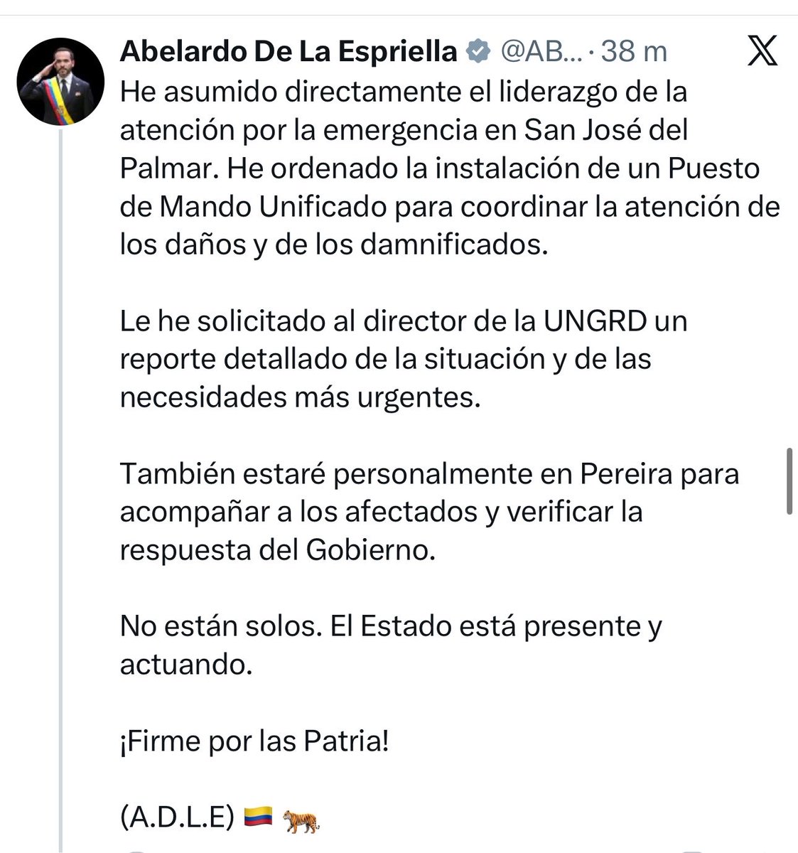 AlertaMundoNews's tweet photo. 🇨🇴 Mensaje del presidente de Colombia, Abelardo de la Espriella, tras el terremoto de magnitud 7,4. https://t.co/w7M7xnmWfd