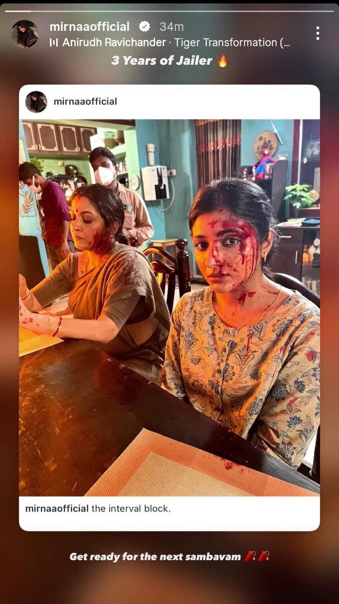 Rana_says25's tweet photo. @mirnaaofficial 's instagram story . 🔥🌟

#Jailer2 from intro all the way to climax, set to be a blast rest assured. 🤞 https://t.co/Ge2lRrp408
