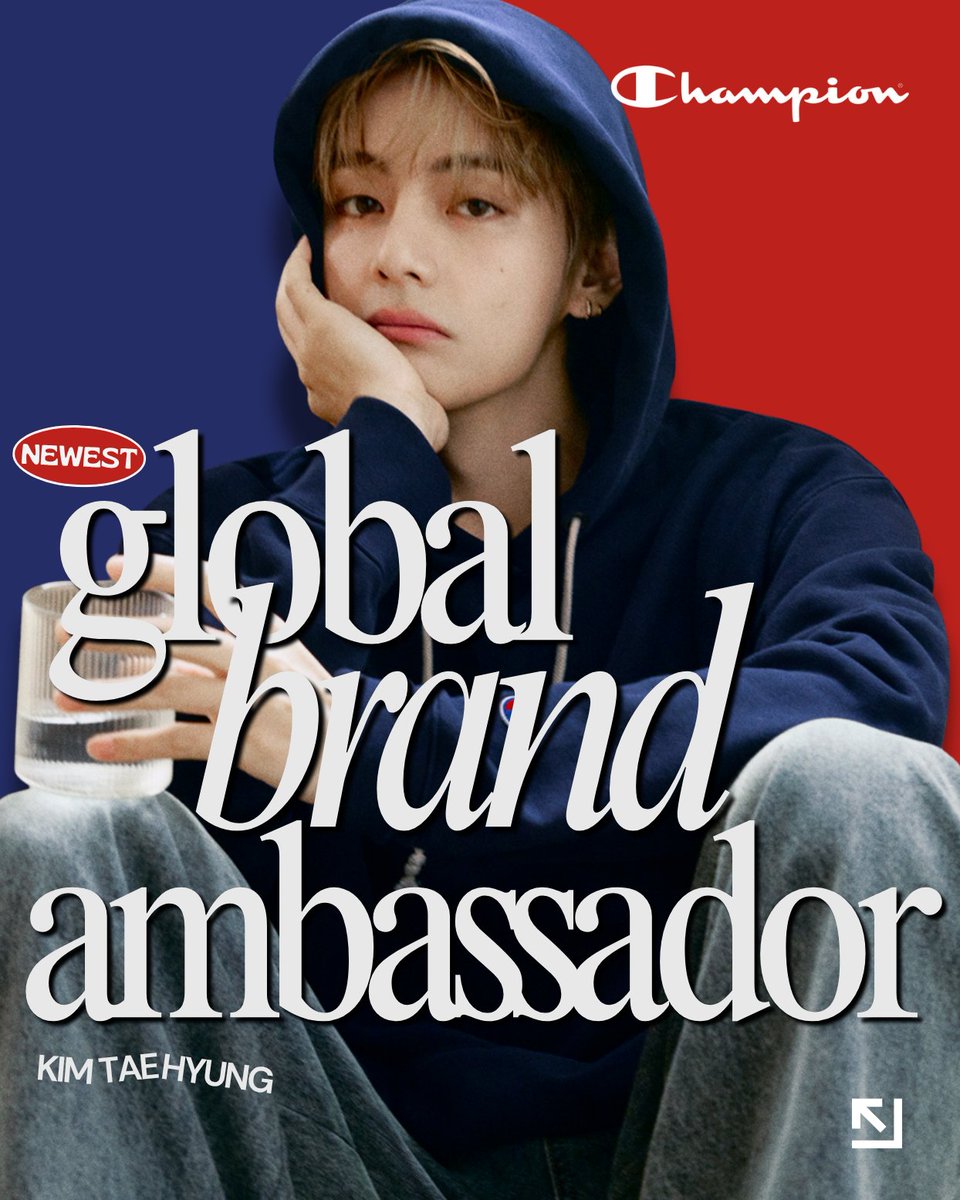 VGlobalUnion's tweet photo. Kim Taehyung officially joins Champion as Global Brand Ambassador, bringing his unmistakable individuality, true instinct &amp; effortless style to a new chapter for an iconic American classic!

V CHAMPION GLOBAL AMBASSADOR
#TAEHYUNGxCHAMPION https://t.co/Q0W539VGNu