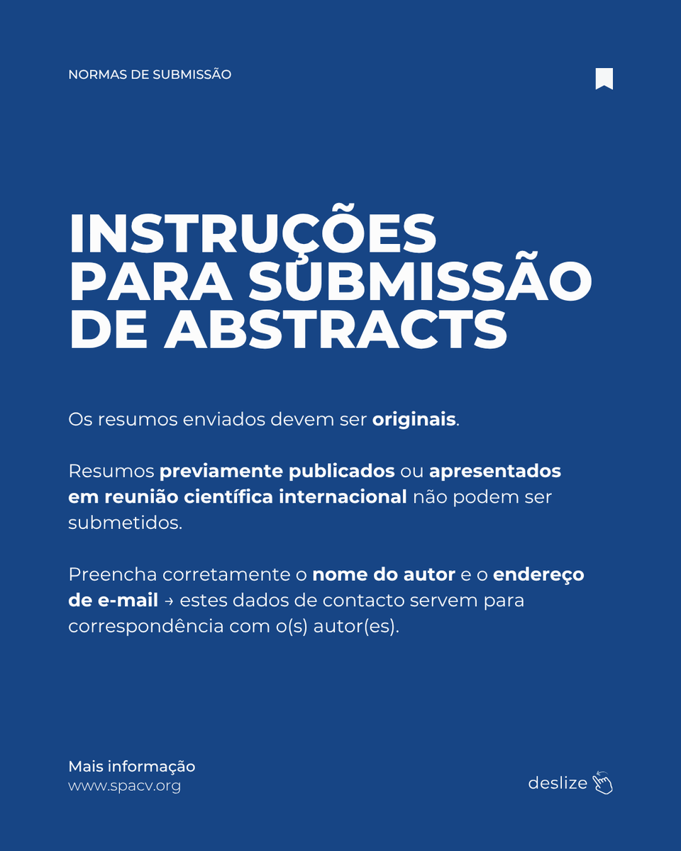 spacvoficial's tweet photo. Submeta o seu abstract para a Reunião de Acessos Vasculares e Transplantação da @SPACV (25/09 na FMUL)

Estudos Originais, Revisões ou Casos Clínicos
📩 Envio até 01/09
🎟️ Desconto de inscrição até 01/09

Normas completas: https://t.co/JRYqRI0YDt https://t.co/uuJhXsBBAo