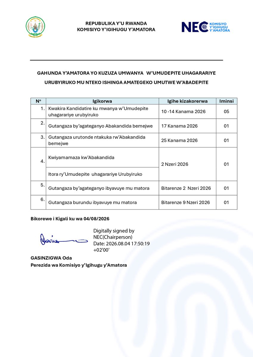 RwandaElections's tweet photo. Amatora yo gusimbura Umudepite uhagarariye urubyiruko mu Nteko Ishinga amategeko Umutwe w'Abadepite @RwandaParliamnt  
Twatangiye kwakira kandidatire. https://t.co/NqA9Qq3AKE