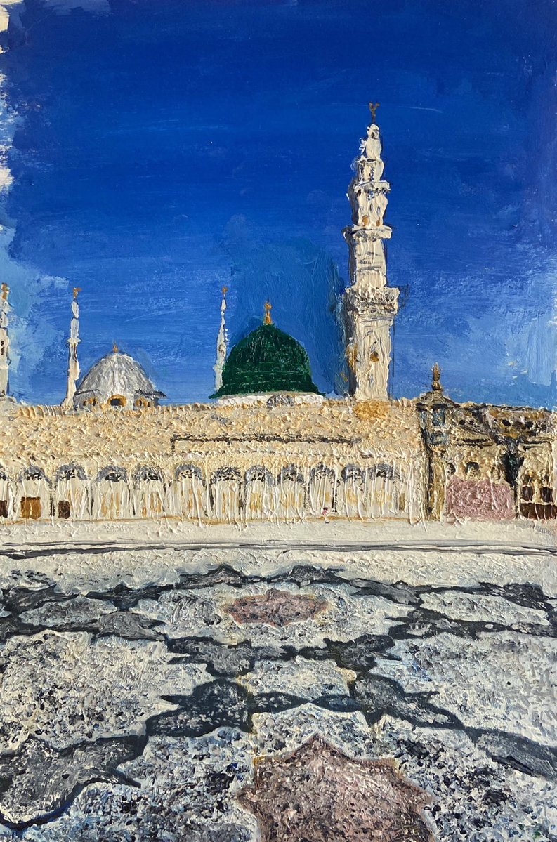 bilmahd's tweet photo. An oil painting I did of the Prophet’s ﷺ Mosque https://t.co/qDA9XqH0Vv
