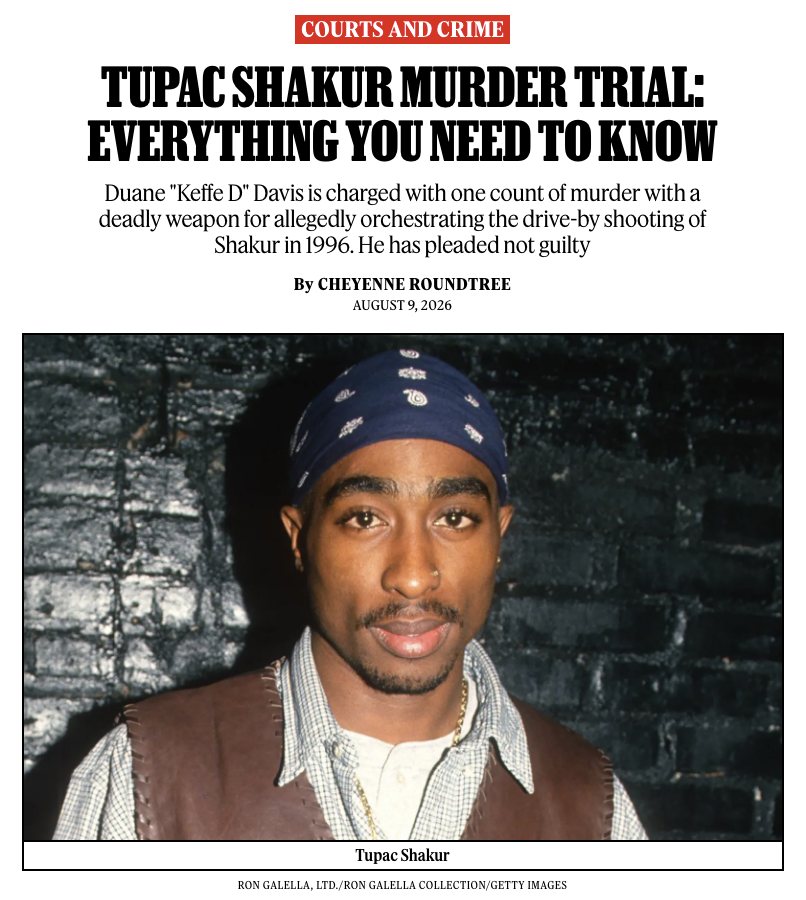 RollingStone's tweet photo. Jury selection begins today for the Tupac Shakur murder trial. The high-profile trial is expected to last four weeks. 

Here are some things to know about the case: https://t.co/JW78AO3Mwh https://t.co/TMHf0LDMms
