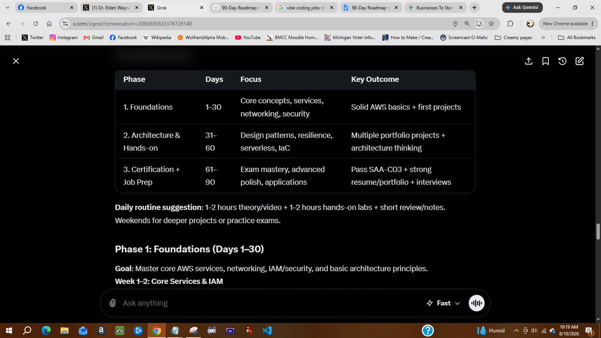 wayne_effect's tweet photo. "A realistic 90-day roadmap focuses on building strong foundations, hands-on skills, a key certification (AWS Solutions Architect Associate is the most common starting point), a portfolio, and job-readiness. https://t.co/CUR7R9pRwe