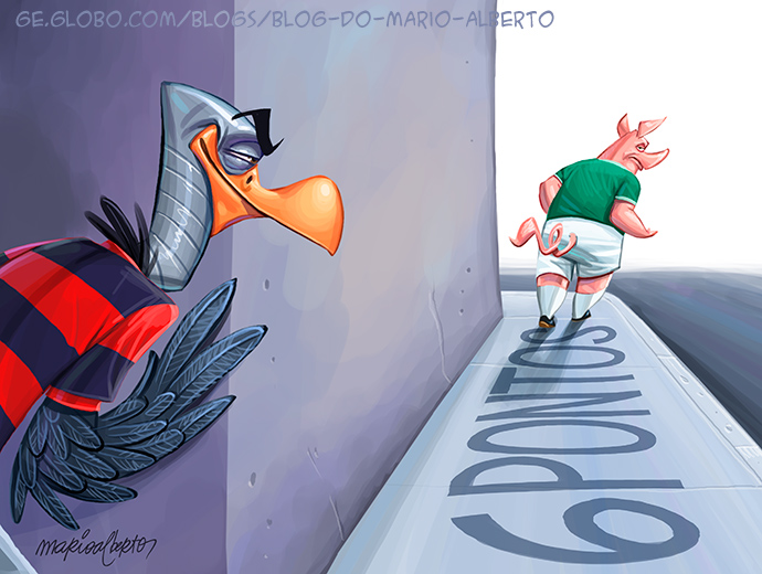 geglobo's tweet photo. Na espreita 👀 

✏️A charge é de Mario Alberto. 

#Brasileirão #Palmeiras #Flamengo #futebol https://t.co/dDBAqNcMXj