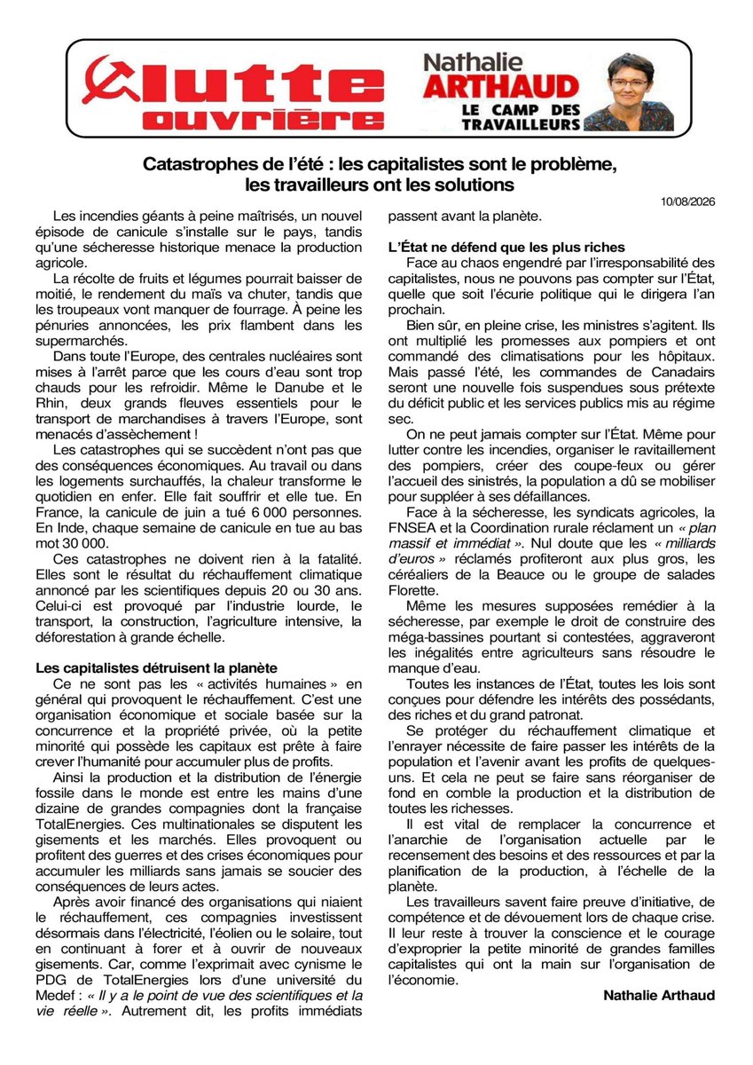n_arthaud's tweet photo. Canicule, feux, sécheresse... les capitalistes sont le problème, les travailleurs ont les solutions !
L'édito de cette semaine ⬇️ https://t.co/3ZDHNHI4uH