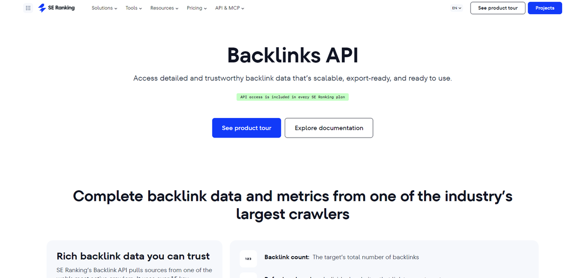 SERankingES's tweet photo. Monitoriza backlinks a escala real vía API.

Enlaces nuevos y perdidos, textos ancla, dominios de referencia y puntuación de autoridad, con datos históricos y hasta 100 000 backlinks por llamada. Todo en JSON o CSV.

Sin copiar y pegar:
https://t.co/AIn67KDZZJ https://t.co/14h8tDn9mv