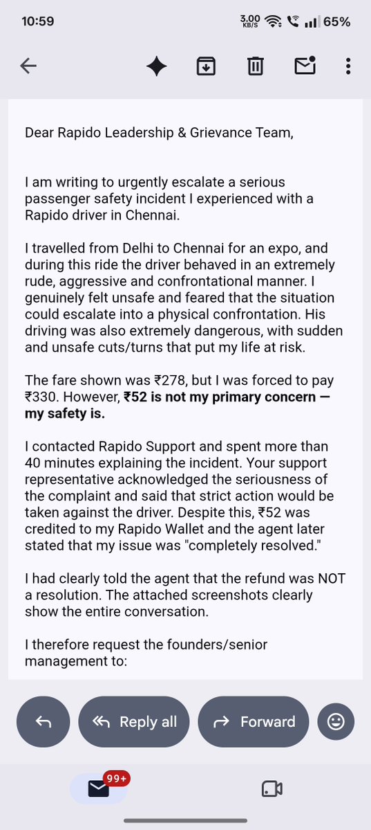 DharmendraDash8's tweet photo. @rapidobike @sankaaravind @regards_rishi Serious passenger safety incident, poor support response, and compensation claim still unresolved. Full details and evidence attached. #rapido #PassengerSafety #ConsumerRights @rashtrapatibhvn https://t.co/79MXaa0W1v