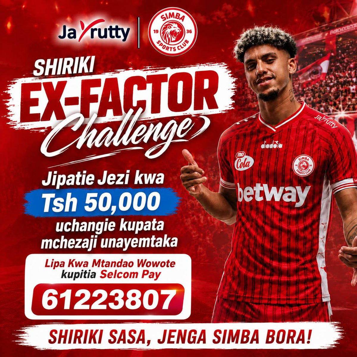 jemedarisaid's tweet photo. JAYRUTTY kamaliza Kazi, Sasa unaweza KUNUNUA JEZI YA SIMBA SC KWAJILI YA EX-FACOR kwa Shillingi 50,000/ TU. 

LIPA KWA SELCOM PAY NAMBA 61223807 kwa kutumia Mtandao wowote.! Nunua Jezi unazotaka kurahisisha kumpata EX-FACTOR NAMBA 6, zimebaki siku 3 tu za usajili. https://t.co/VoFSFVaAdJ