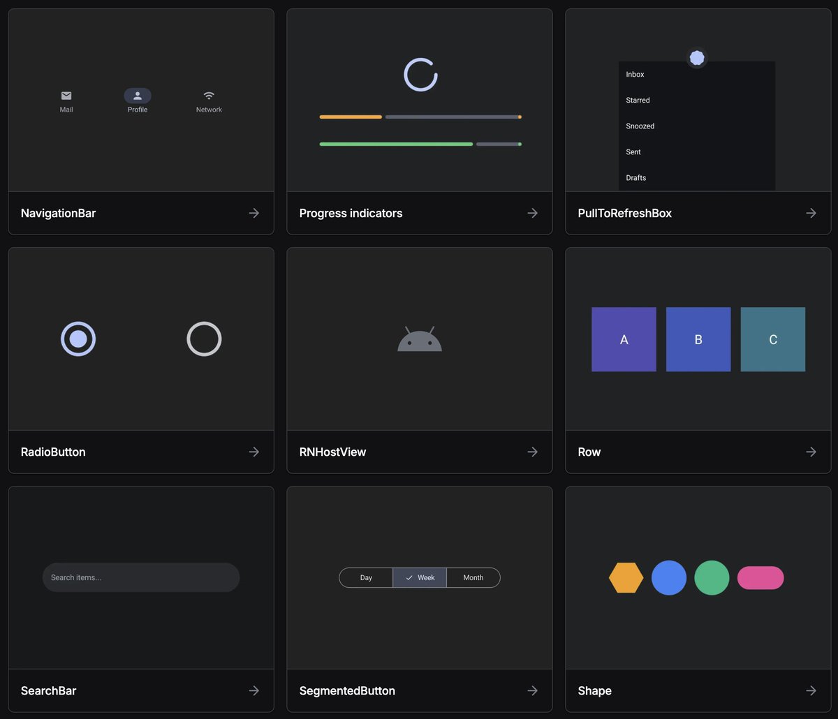 kadikraman's tweet photo. Y'all asked and @amanhimself delivered: the @expo UI docs now show previews of what each component might look like
https://t.co/98D4ODTMhp https://t.co/d2VTRL7EtL