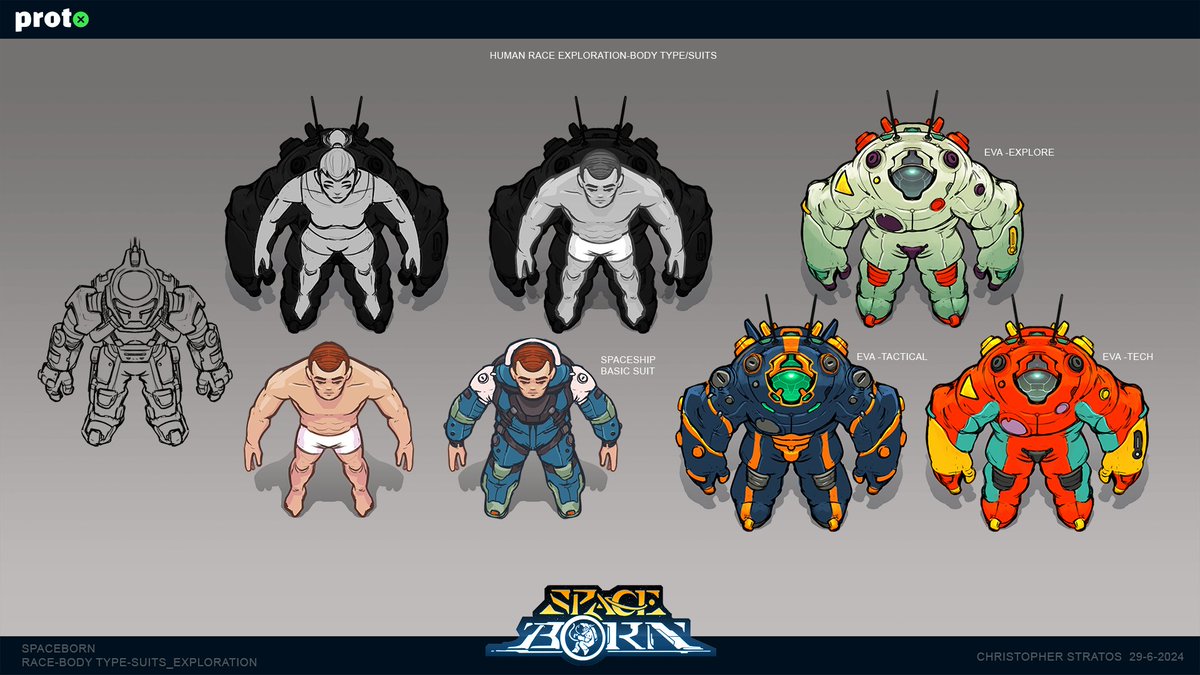Spaceborn_Game's tweet photo. How it all started 🎨

Early concept art for the Spaceborn universe. Exploration suits, alien races, hunters of the Spaceborns and the first pass at what a cosmic power actually looks like on a person. https://t.co/5bY0W6sb9p