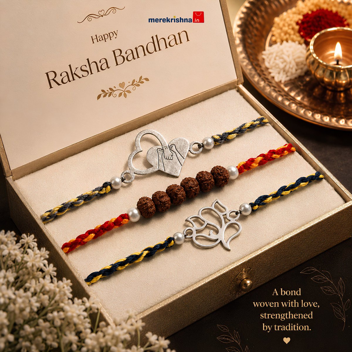 merekrishnaa's tweet photo. This Raksha Bandhan, gift a bond that shines forever. Thoughtfully crafted silver rakhis with timeless elegance and tradition. ✨

#RakshaBandhan #SilverRakhi #925Silver #RakhiGift #SiblingLove #FestiveGifting #IndianJewellery #LuxuryGifts https://t.co/pAsMX8ki9D