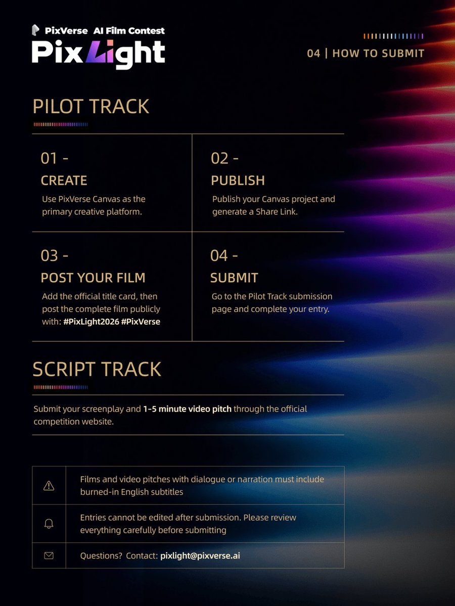 PixVerse_'s tweet photo. Your story is ready. Now make it official.

Everything you need to enter PixLight 2026 is mapped out in one place. https://t.co/LkTynzRdfl