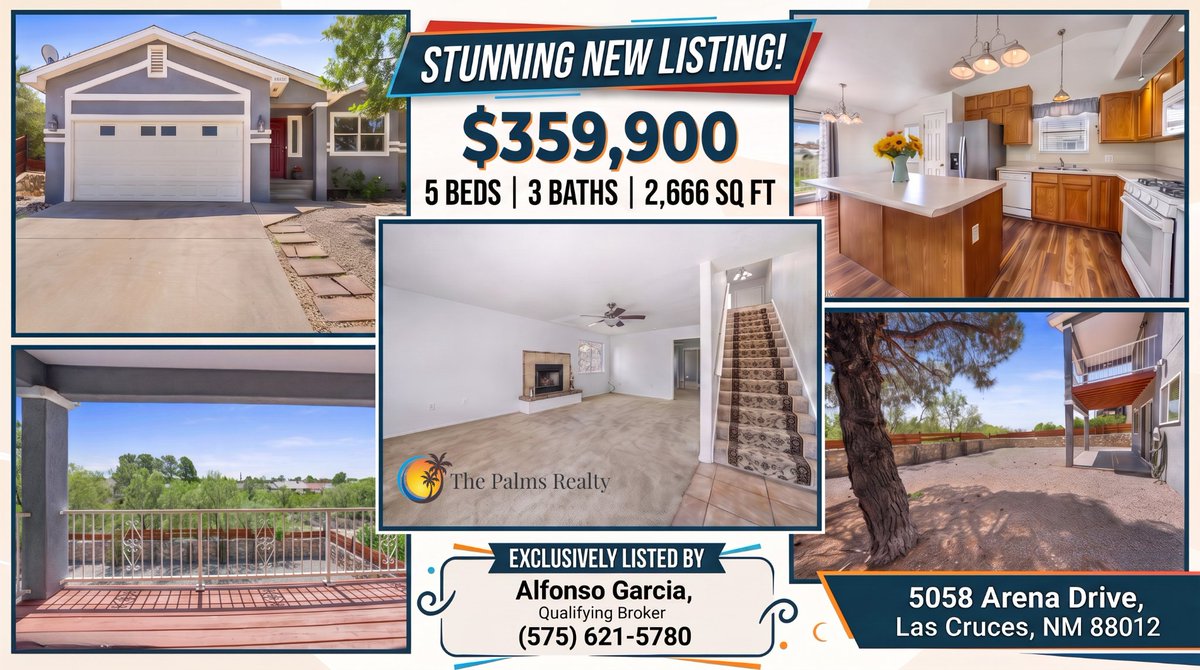 LasCrucesLiving's tweet photo. 🏡 Need more space in #LasCruces?

5058 Arena Dr offers:
🛏️ 5 bedrooms
🛁 3 baths
📐 2,666 sq. ft.
🛋️ 2 living areas
❄️ Refrigerated air
🌳 Nice-sized backyard
💰 $359,900

See it here 👇
https://t.co/LrLMrIFrk7

#LasCrucesRealEstate #RealEstateAgentInNewMexico https://t.co/XjphGOu4ed