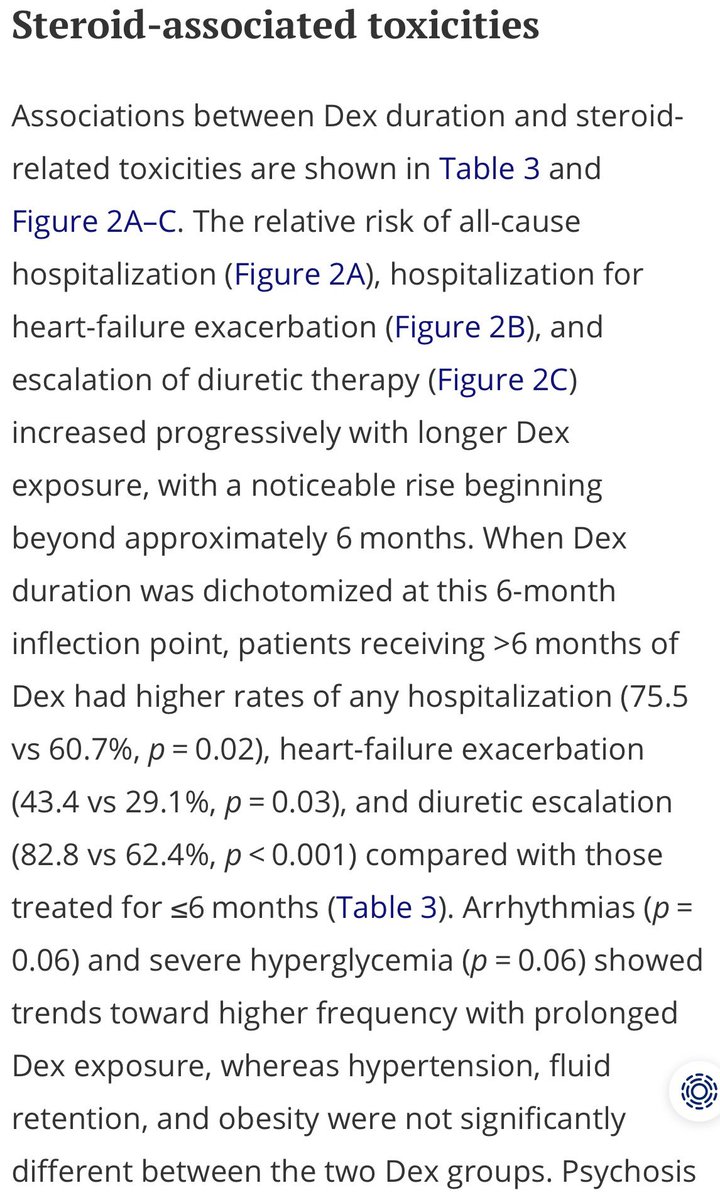 RahulBanerjeeMD's tweet photo. Another chapter of #downwithdex, this time for AL amyloidosis!

By the book, dex 20-40 mg QW for 6 months in ANDROMEDA. No need for this in real life.

No ∆ in efficacy;  rise in CHF exacerbations and ⬆️ diuretics with prolonged dex.

I do 4-8 weeks of 12-20 mg then stop. https://t.co/SSt4XtNR21