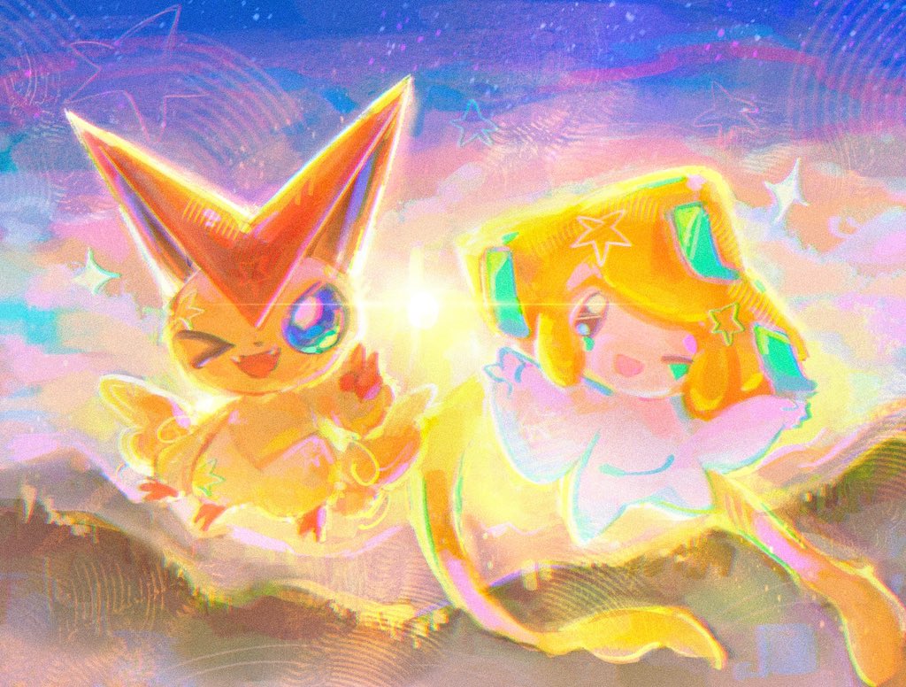 Can7bfi's tweet photo. #victini #jirachi #pokemon ✌️ https://t.co/PJmscQioVK