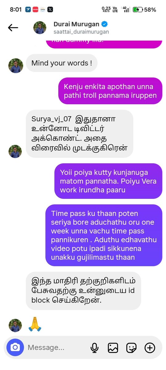Surya_vj_07's tweet photo. Instagram la ennoda id ya block pannitu oditan odugaali @Saattaidurai 😭 https://t.co/t5YKr3PvsR