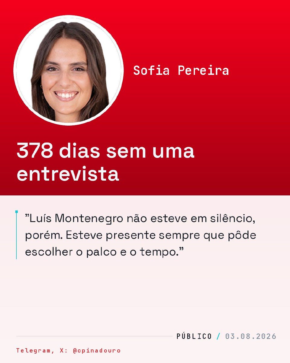 opinadouro's tweet photo. 378 DIAS SEM UMA ENTREVISTA

✍️ Sofia Pereira

🔗 https://t.co/12nDyzDcJx https://t.co/cEc266sp4U