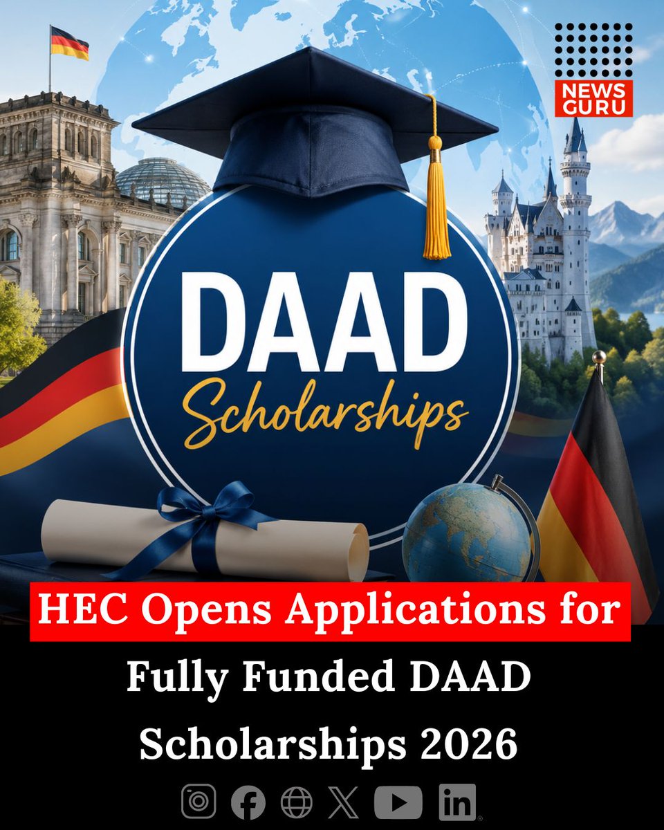 newsgurupk's tweet photo. HEC Opens Applications for Fully Funded DAAD Scholarships 2026
Read more: https://t.co/EZmA3oyGTf
#NewsGuru #DAADScholarships #DAAD2026 #HECPakistan #Scholarships #StudyInGermany https://t.co/n8h6hYPRPe