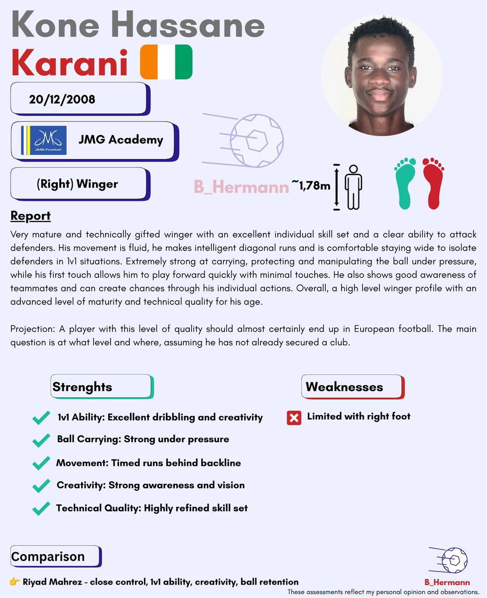B_Hermann_'s tweet photo. IM BACK with this absolute Banger. Kone Hassane
Karani (late 2008).
One of the most exciting profiles I’ve come across🔥

Elite technical ability, outstanding 1v1 skill, exceptional ball control.

Definitely a player to keep very close tabs on. 👀⚽