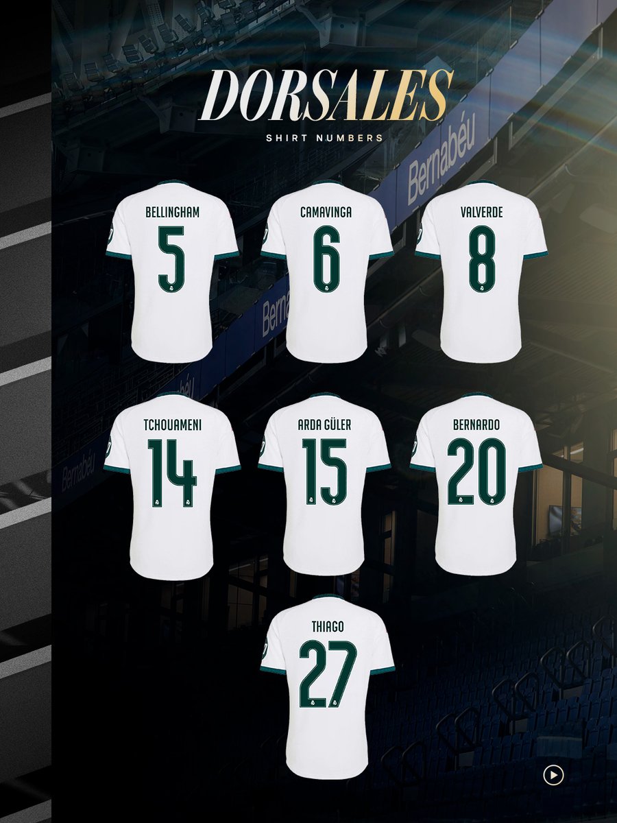 realmadrid's tweet photo. 🔠 ¡Nuestros dorsales para la temporada 2026/27!
*Plantilla y dorsales provisionales https://t.co/hXpw9BWkj7