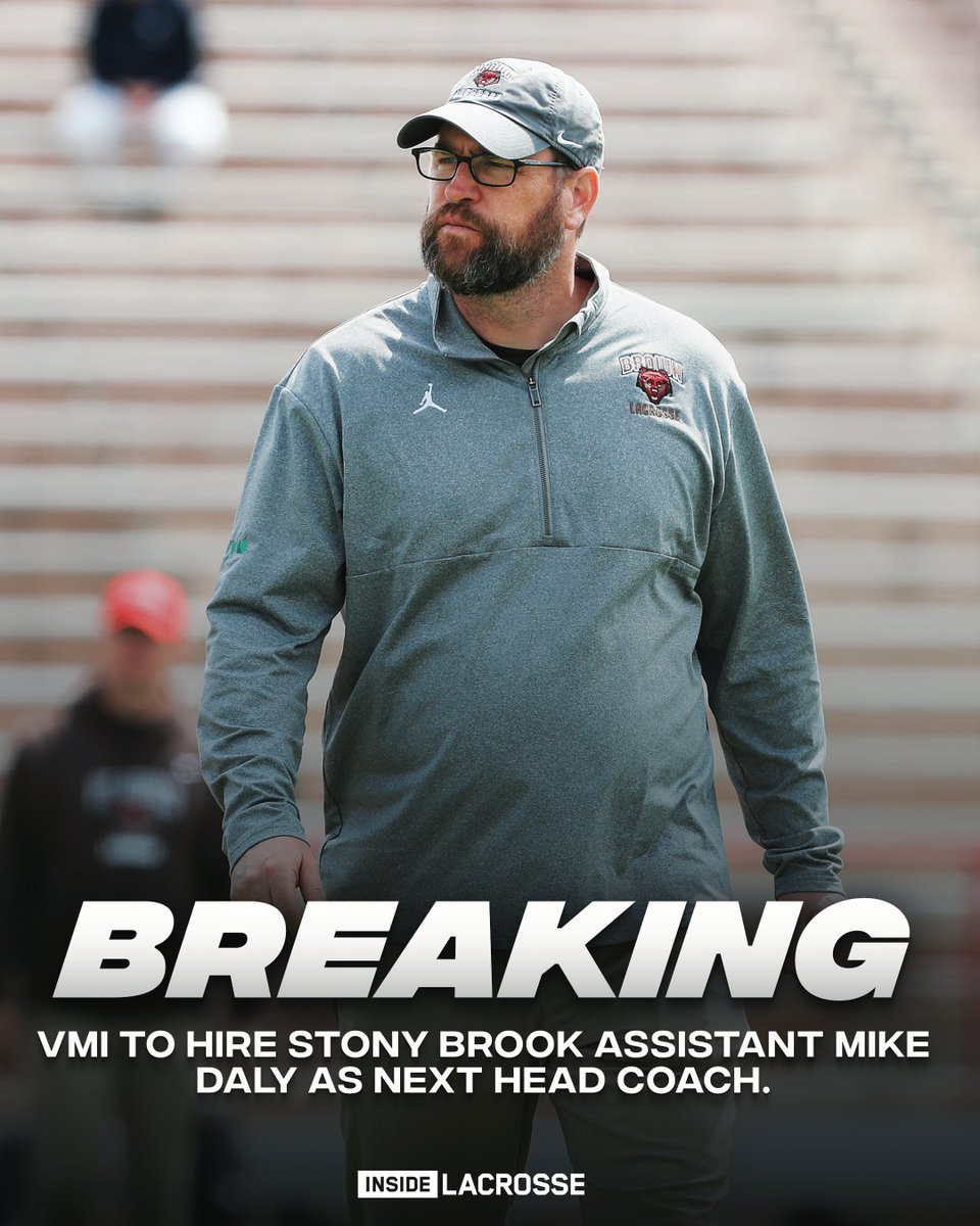 Inside_Lacrosse's tweet photo. Breaking: @VMI_Lacrosse is hiring Stony Brook assistant Mike Daly as its next head coach, sources tell @TerenceFoy.

A head coach at Tufts and Brown, Daly has plenty experience as a program builder.

STORY: https://t.co/NrHkQL47cP https://t.co/zO6MkX0xxd