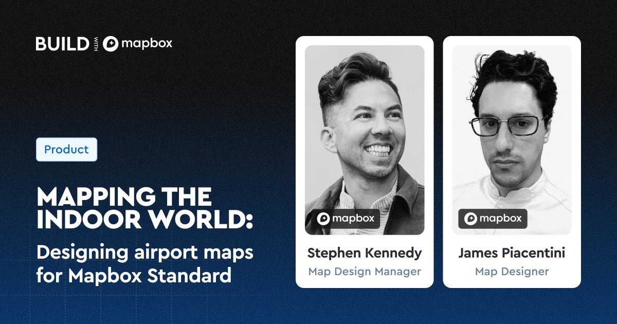 Mapbox's tweet photo. Want to know how indoor airport maps are designed?

Join Stephen Kennedy and James Piacentini for their BUILD session: 'Mapping the indoor world: Designing airport maps for Mapbox Standard' to go behind the scenes of one of the biggest additions to Mapbox Standard.

Learn how the team designed indoor maps for more than 200 airports worldwide, from creating intuitive multi-level experiences and seamless outdoor-to-indoor transitions to developing a visual language that makes terminals, gates, security checkpoints, and retail spaces instantly recognizable.

If you're building travel, aviation, or wayfinding applications or you're simply curious about how large-scale mapping products come together, this is a session you won't want to miss: https://t.co/tXdM1hdA7v

#BuiltWithMapbox #IndoorMaps #MapDesign
