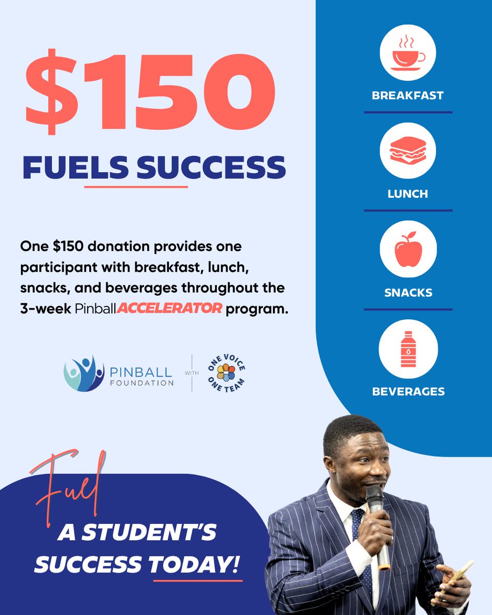 PinballFdn's tweet photo. PinballACCELERATOR Cohort 5 begins today!

A gift of $150 provides one participant with breakfast, lunch, healthy snacks, and beverages, giving them the nourishment they need to learn, grow, and succeed.

Help fuel a student's success today.  https://t.co/fES6GIDDKe https://t.co/VCOH4PWzHs