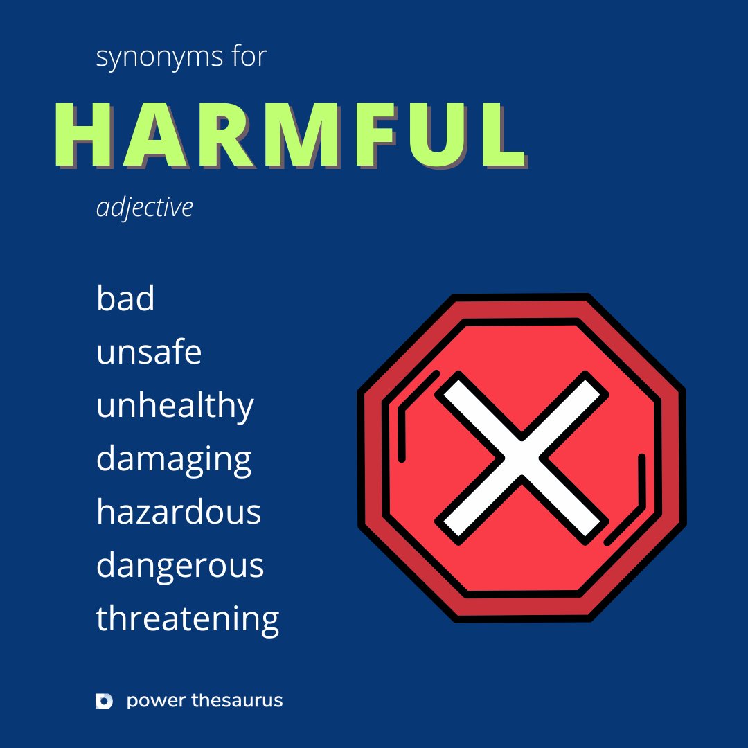 PowerThesaurus's tweet photo. https://t.co/a3CmiXOCjk
If people say something is "harmful", they mean that it causes damage or has a bad effect.
E.g. "Smoking is harmful to your health."
#synonym #thesaurus #learnenglish #ielts https://t.co/aEXO5rOdxR