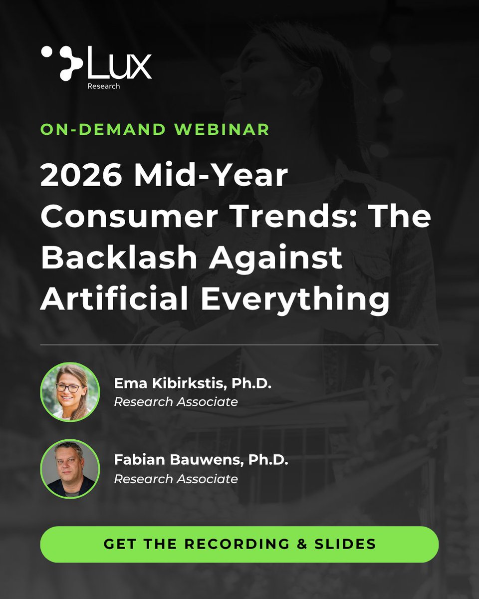 LuxResearch's tweet photo. Consumers are looking for brands that feel real, not artificial.

Our latest webinar explores why transparency, nostalgia, and authentic experiences are becoming competitive advantages.

Watch now: https://t.co/De1xotJYNt https://t.co/BM3g8G32nr