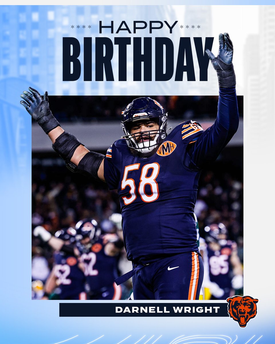ChicagoBears's tweet photo. Happy birthday to the Wright Tackle! 🎉 https://t.co/WrxchYe1nc