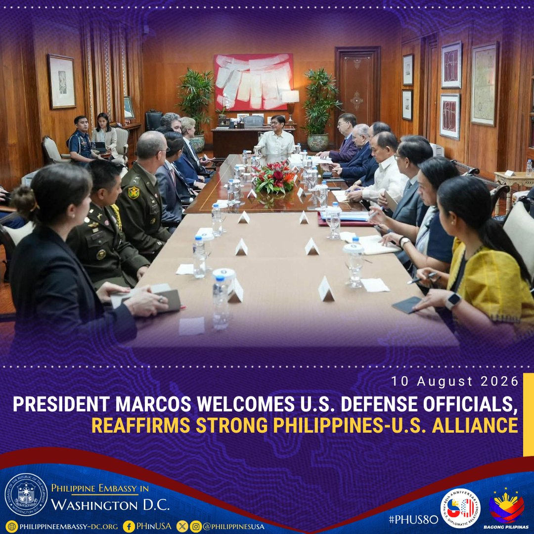 philippinesusa's tweet photo. [LOOK] PRESIDENT MARCOS WELCOMES U.S. DEFENSE OFFICIALS, REAFFIRMS STRONG PHILIPPINES-U.S. ALLIANCE

Photo Press Release: https://t.co/5y4CCHGluR https://t.co/aX3cxLPWaj