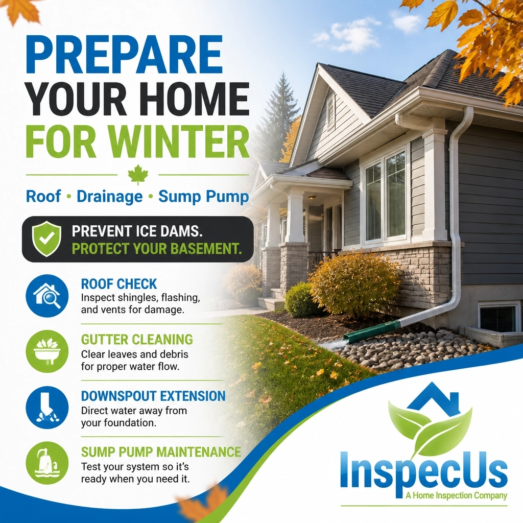 InspecUs's tweet photo. Edmonton homeowners: prepare now for winter ice dams and basement water damage. Check your roof, clear gutters, extend downspouts, and test your sump pump. 780-809-1056 | https://t.co/IY3g73Yrrg https://t.co/S9dMVVyLd4