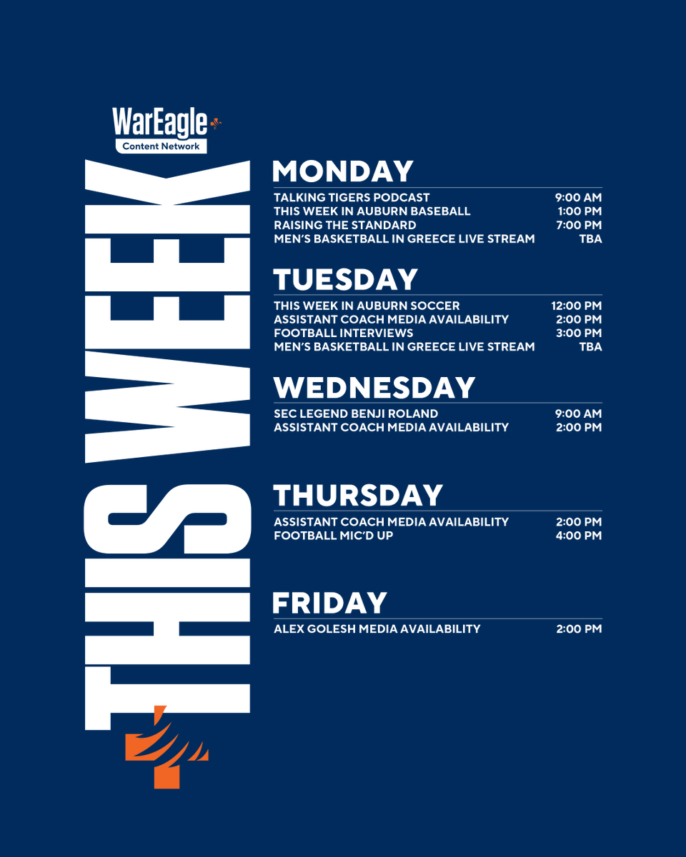 WarEaglePlus's tweet photo. This Week on the WarEagle+ Content Network ⬇️ https://t.co/jdGt4Nr1Ft