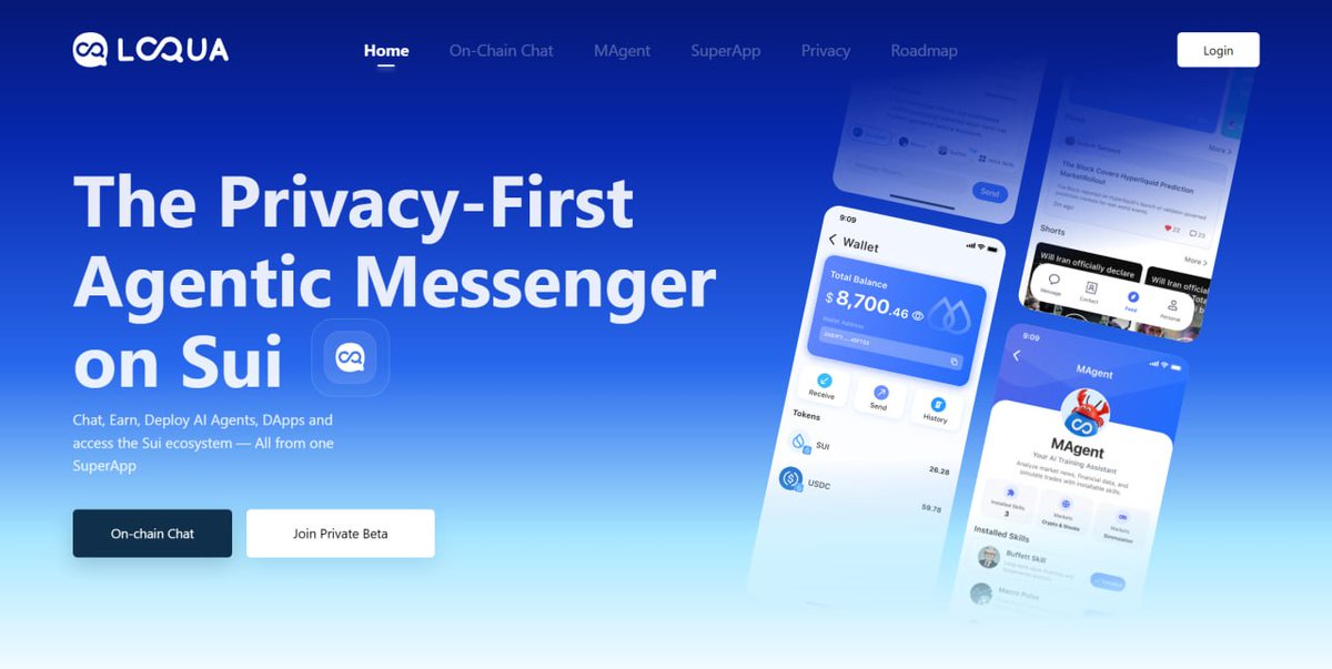 LoquaApp's tweet photo. Loqua Product Update - 10 Aug, 2026

Another week of progress as we continue building toward Beta launch. 

Key Progress:

1. On-Chain Chat — Mainnet: Successfully moved from Testnet to Mainnet following a successful testing phase.

2. Agent Execution: Cetus swap integration is underway, enabling MAgent to execute real on-chain trades through conversation.

3. 37,000+ Registered Users: Loqua Web continues to see strong user growth and momentum ahead of Beta launch.

4. 6,000 Daily On-Chain Messages: Growing daily activity reflects increasing engagement with Loqua’s on-chain communication experience.

Upcoming:

- Agentic Workflows: Expanding dApp interactions, trading, yield strategies, and multi-step on-chain actions.

- MAgent Onboarding: Designing a smoother experience to help new users get started with MAgent.

- Beta Preparation: Finalizing core functionality, product refinements, and stability improvements ahead of the late August or early September Beta launch.

Read full: https://t.co/9unApk5xYT

More updates to come as we move closer to Beta. Stay tuned🔒